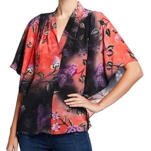 Kobi Halperin • Evin Floral V-Neck Silk Kimono Blouse
